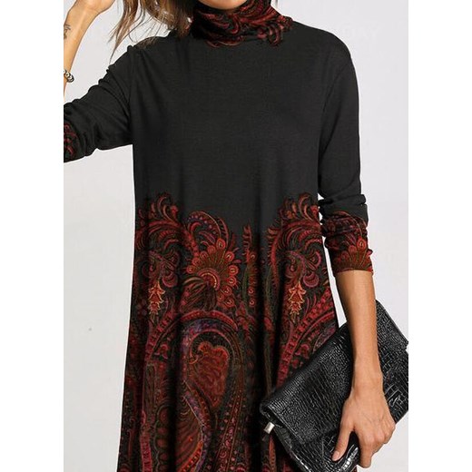 Sandbella sukienka oversize'owa z golfem wielokolorowa mini boho
