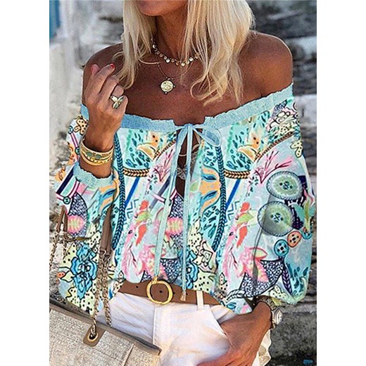 Bluzka damska Sandbella z dekoltem typu hiszpanka wiosenna 