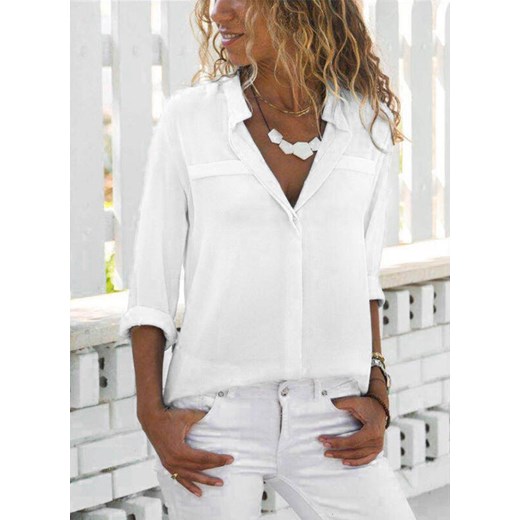 Bluzka damska Sandbella z długimi rękawami biała casual 