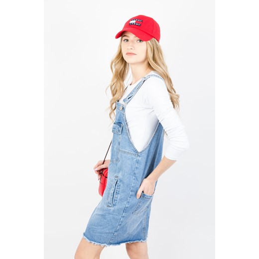 JEANSOWA SUKIENKA OGRODNICZKA Z SZARPANIEM NA DOLE Olika XS olika.com.pl