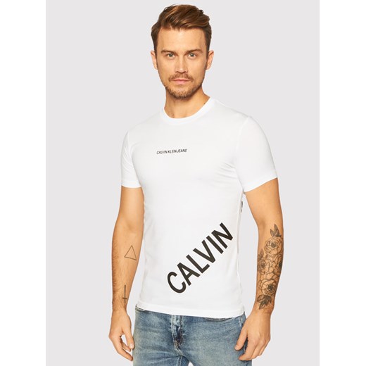 Calvin Klein Jeans T-Shirt Logo Fashion J30J316870 Biały Slim Fit XL okazja MODIVO