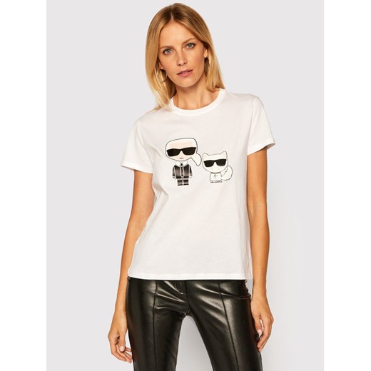 KARL LAGERFELD T-Shirt Ikonik Karl & Choupette 205W1707 Biały Regular Fit Karl Lagerfeld XS MODIVO