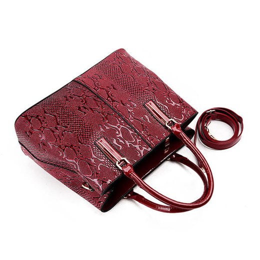 Duża mieszcząca A4 na ramię pasek pojemna wzór skóra wężowa elegancka portfel kuferek damska torba czerwony torebka Sandbella sandbella