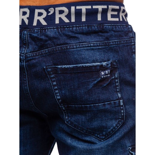 Granatowe jeansowe joggery bojówki spodnie męskie slim fit Denley 51002W0 XL wyprzedaż Denley