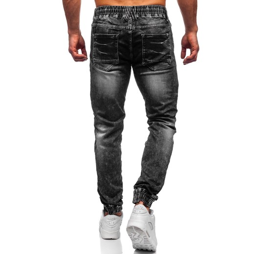 Czarne spodnie jeansowe joggery męskie Denley 30048S0 S promocyjna cena Denley