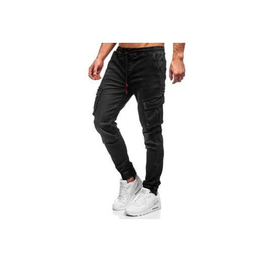 Czarne jeansowe joggery bojówki spodnie męskie slim fit Denley 31008W0 L okazja Denley