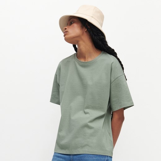 Reserved - T-shirt oversize z bawełny organicznej - Zielony Reserved XS Reserved