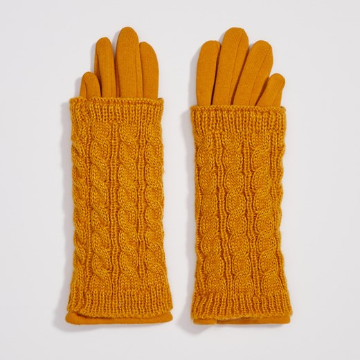 Sinsay - Rękawiczki z warkoczowym splotem - Żółty Sinsay M/L Sinsay promocja