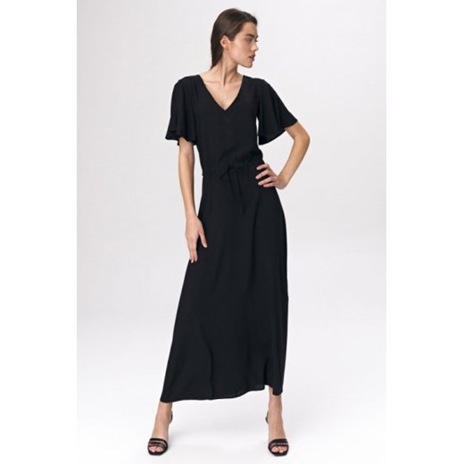 Sukienka Czarna sukienka maxi z rozkloszowanym rękawem S137 Black - Nife Nife 36 Mywear