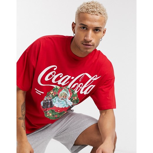 ASOS DESIGN – Świąteczna piżama: T-shirt z nadrukiem Coca Cola i szorty-Czerwony XL Asos Poland
