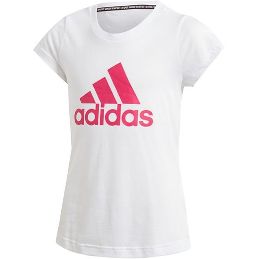 Koszulka dziewczęca Must Haves Badge of Sport Adidas (white/real magenta) 128cm wyprzedaż SPORT-SHOP.pl