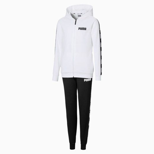 PUMA Stretch Hooded Boys' Sweat Suit, Biały Czarny, rozmiar 116, Odzież Puma 164 PUMA EU