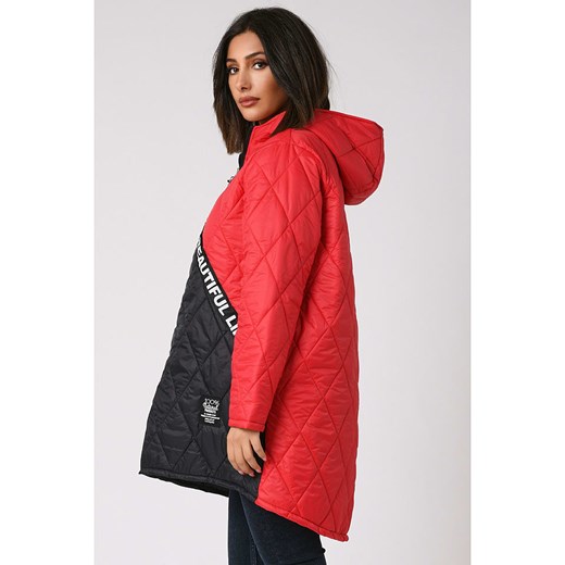 Czerwona kurtka damska Plus Size Fashion krótka na zimę 