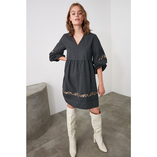 Trendyol Anthracite Embroidery Detailed Dress Trendyol 34 Factcool