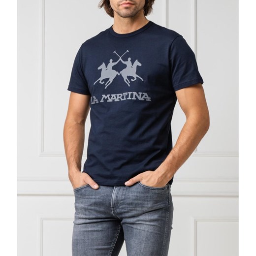 T-shirt męski La Martina na lato z krótkim rękawem z napisami bawełniany 