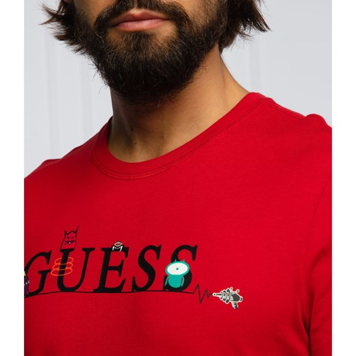 T-shirt męski czerwony Guess z krótkim rękawem 