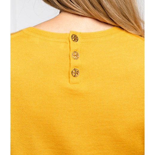 Sweter damski Tory Burch casual żółty z okrągłym dekoltem 