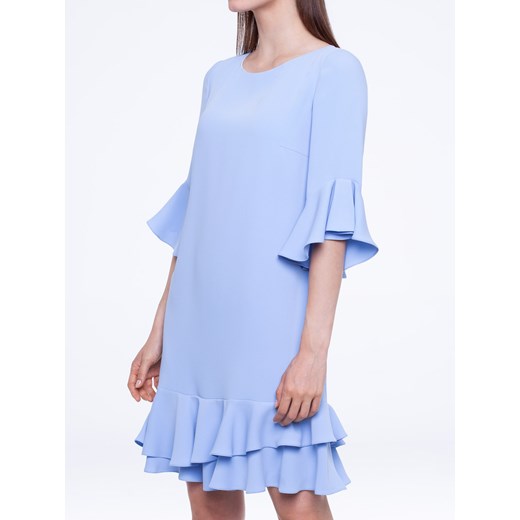 Sukienka L'AF niebieska prosta z okrągłym dekoltem 