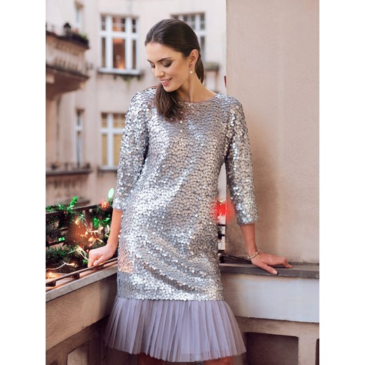 Suknia wizytowa z srebrnych cekinów Potis & Verso Shannel ze sklepu Eye For Fashion w kategorii Sukienki - zdjęcie 102401878