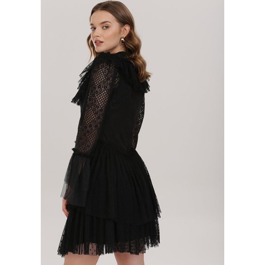 Sukienka czarna Renee mini koronkowa z okrągłym dekoltem 