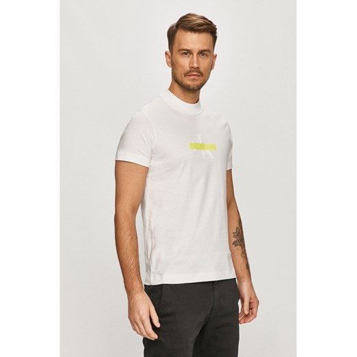 T-shirt męski biały Calvin Klein z bawełny z krótkimi rękawami 