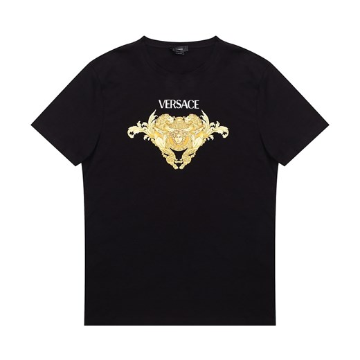 T-shirt męski czarny Versace z krótkimi rękawami z bawełny 