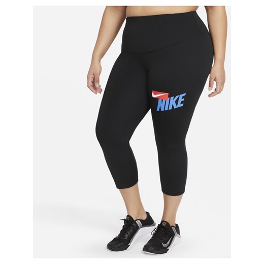 Legginsy damskie o skróconym kroju z nadrukiem Nike One (duże rozmiary) - Czerń Nike 1X Nike poland