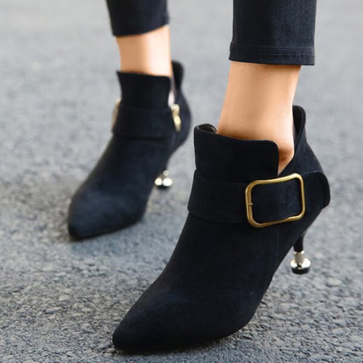 Średni obcas szpilka obcas modne klamra eleganckie causal damskie buty czarny botki Sandbella sandbella