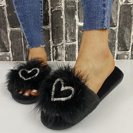 Odkryte palce futerko klapki do domu damskie kapcie czarny buty Sandbella sandbella
