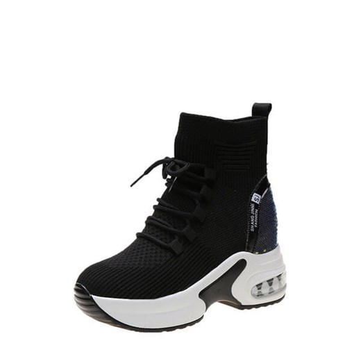 Wysokie zabudowane wiązane koturn sportowe modne sneakersy damskie buty czarny buty Sandbella sandbella
