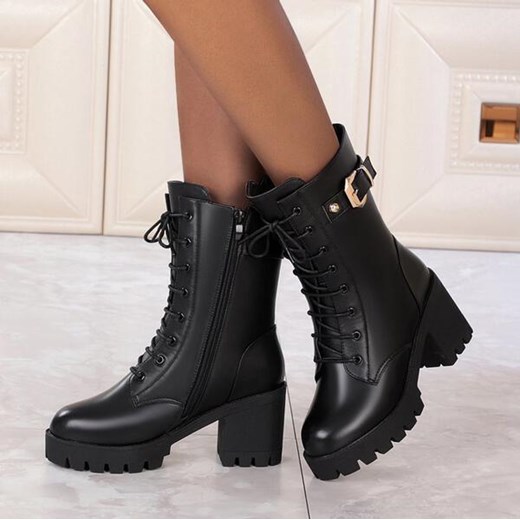 Mały niski obcas słupek modne wiązane trapery zapięcie causal damskie botki buty czarny buty Sandbella sandbella