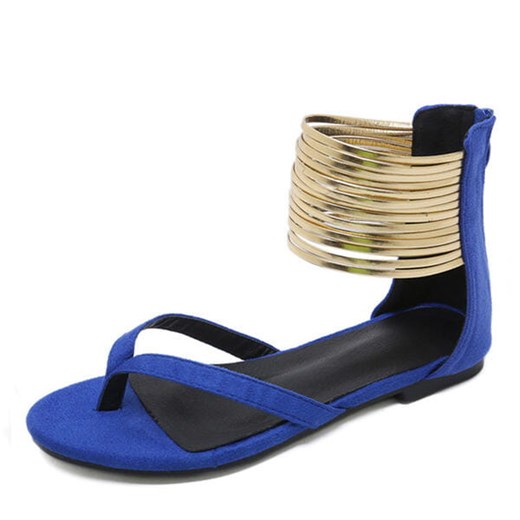 Okrągły nosek płaskie zapięcie lato na co dzień sandały klapki zapinane japonki damskie niebieski buty Sandbella sandbella