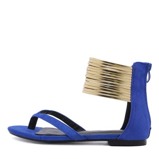 Okrągły nosek płaskie zapięcie lato na co dzień sandały klapki zapinane japonki damskie niebieski buty Sandbella sandbella