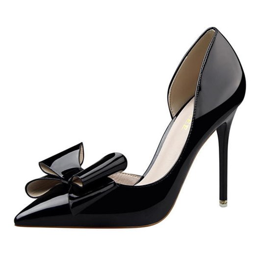 Duży wysoki obcas szpic modne kokarda eleganckie wycięcia damskie buty czarny szpilki Sandbella sandbella