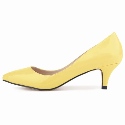Mały niski obcas szpic bez wzoru sylwester impreza lakierowane eleganckie damskie buty żółty czółenka Sandbella sandbella