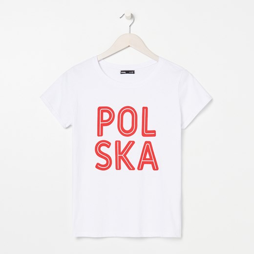 Sinsay - Koszulka z napisem POLSKA - Biały Sinsay S Sinsay