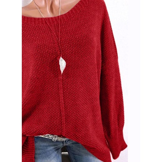 Czerwony sweter damski Sandbella casual z okrągłym dekoltem 