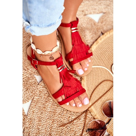 Sandały damskie Fj1 czerwone płaskie 