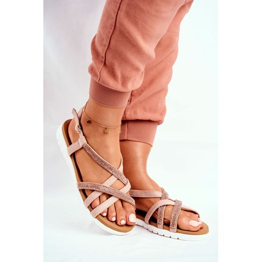 Różowe sandały damskie Lu Boo płaskie ze skóry ekologicznej 