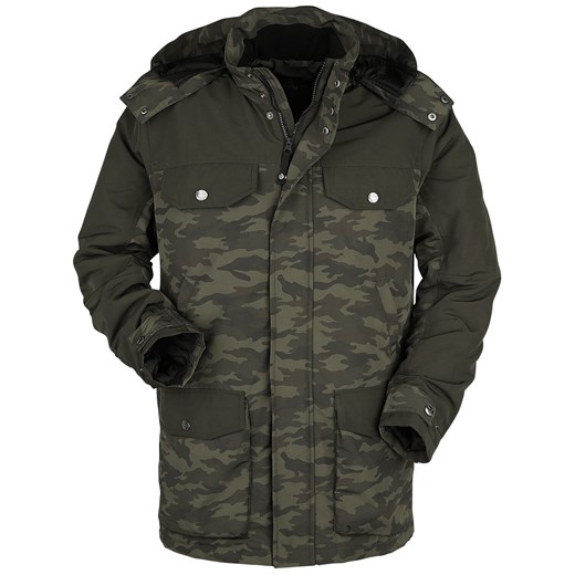Black Premium by EMP - Olive Parka with Multiple Pockets and Camouflage Pattern - Parka - kamuflaż oliwkowy XL EMP