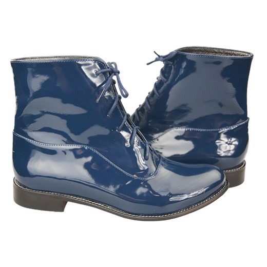 Botki Jankobut jesienne skórzane granatowe na płaskiej podeszwie 