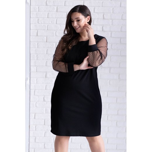 Czarna sukienka z tiulowymi rękawami - lorita 42 42 Sklep XL-ka okazyjna cena