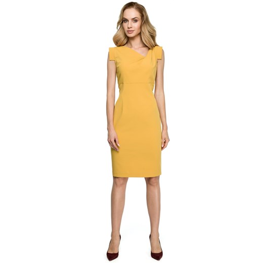 Sukienka Style ołówkowa z elastanu żółta bez rękawów w serek 