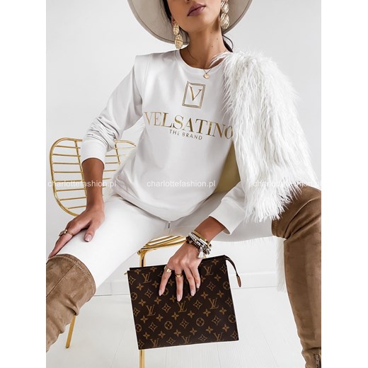 Bluza logowana z długim rękawem biała C304 Velsatino XS/S Charlotte Fashion