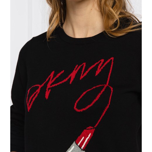 Sweter damski czarny DKNY z okrągłym dekoltem 