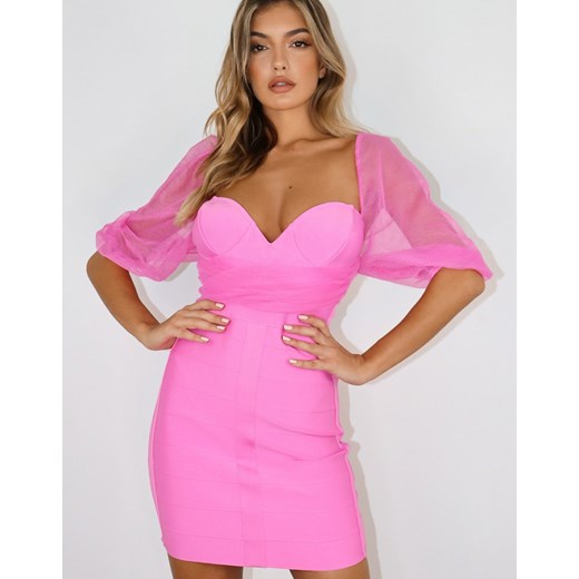 Missguided – Różowa sukienka z marszczeniem i rękawami z siateczki-Różowy Missguided 36 Asos Poland