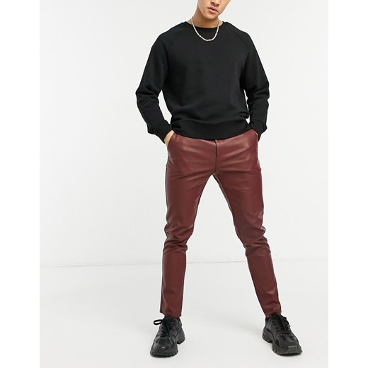 ASOS DESIGN – Dopasowane spodnie z imitacji skóry w stylu vintage-Czerwony 30" Reg Asos Poland