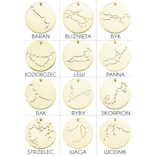 Naszyjnik srebrny kulki z ze znakiem zodiaku - 24k złocenie Lian Art Lian Art