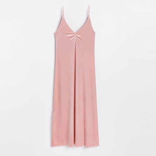 Reserved - Welurowa sukienka z dekoltem - Różowy Reserved S promocyjna cena Reserved