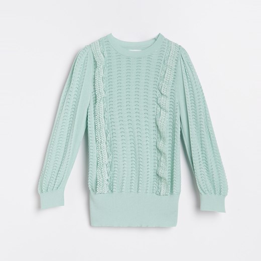 Reserved - Ażurowy sweter z falbanami - Zielony Reserved L okazja Reserved